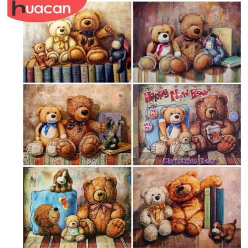 HUACAN Full Drill Diamond Painting Cartoon Bear Embroidery Cross Stitch Decoration Painting With Diamonds Handmade Gift