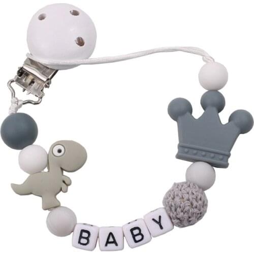 Personalized Name Dinosaur Nipple Chain Baby Pacifier Clips Chain Boy Girl Soother Holder for Baby Teething Chew Toy Dummy Clips