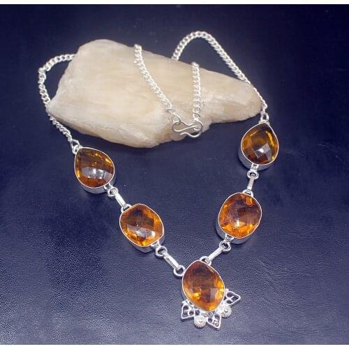 Gemstonefactory Jewelry Big Promotion Unique 925 Silver Glowing Gemstone Honey Topaz Women Chain Necklace 44cm 202101489