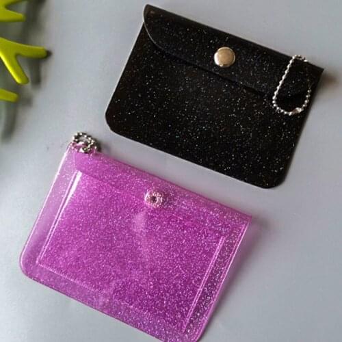Simple Glitter Transparent Waterproof PVC Women Card Case Business Card Holder Girls Credit Card Bag ID Card Mini Wallet Purse