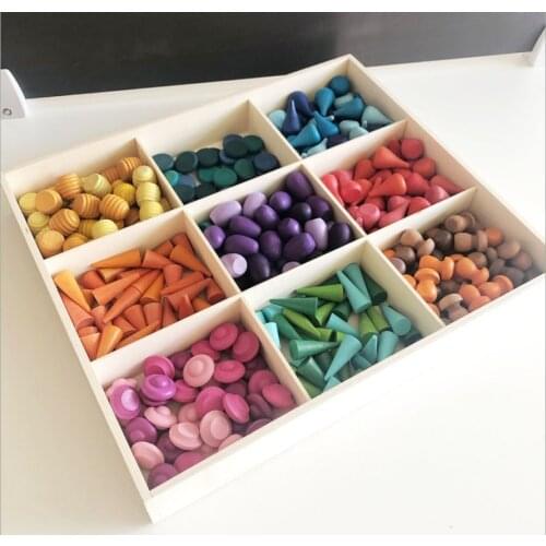 Children Beech Wooden Rainbow Blocks Loose Parts Toy Mushrooms Honeycomb Droplets Tree cones Big Flat Jenga Building Blocks