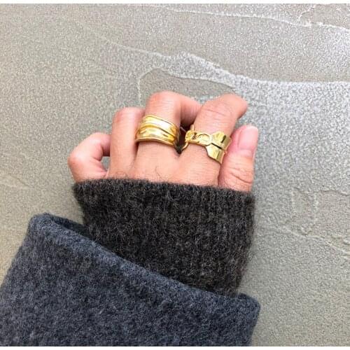 Rock Punk 100% Authentic 925 sterling silver White/ Gold Irregular waterWave Wave Lines Mobius band long Rings adjust TLJ939