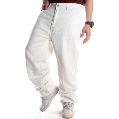 New Street Dance Hip Hop White Jeans Mens Baggy Straight Trousers Tide Loose Skateboard White Denim Pants Male Cowboy