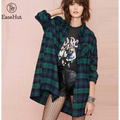 EaseHut Women Check Plaid Blouse Button Turn-down Collar Long Sleeve Spring Autumn Tops Loose Casual Shirt Blouses Plus Size 5XL