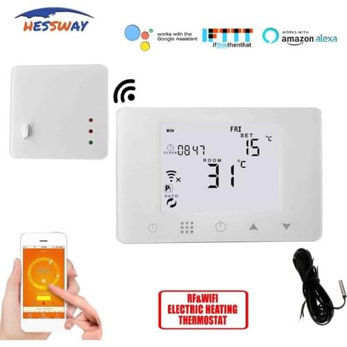 HESSWAY TUYA Weekly Programmable Floor Heating Thermostat Sensor Wifi&RF Wireless for Electric Heating 16A