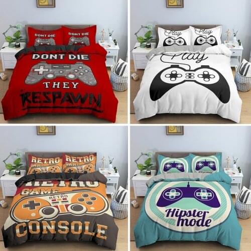 Luxury Queen Size Bedding Set for Boys Modern Gamer Comforter Covers Video Game Duvet Cover Kids Colorful Action Buttons Printed