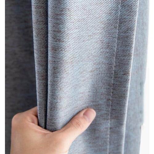 Linen Curtains Pure Color Luxury Jacquard Curtains For Living Room Bedroom Kitchen Tulle Curtain 80-90% blackout Custom Size