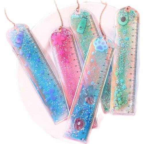 Cute Cartoon Built-in Quicksand Ruler Multifunctional Student Stationery Ruler With Pendant Regle Couture Escuadra Carpintero