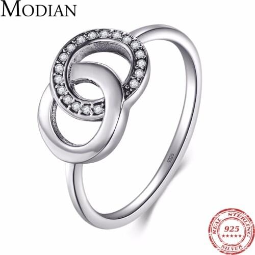 Modian Fashion Vintage Cubic Zirconia Jewelry for Women Real 925 Sterling Silver Party Simple Ring Classic Engagement Gift
