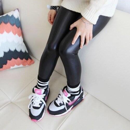 Fashion Kids Girls Legging Black PU Leather Pants Kids Stretch Trousers Skinny Leggings 1-8Y