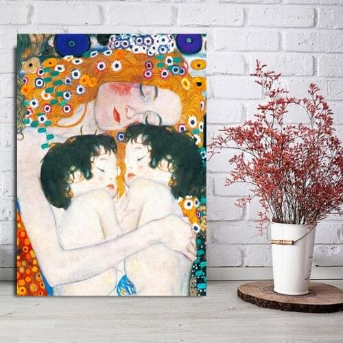 Modular Wall Art Prints Pictures Gustav Klimt Mother Love Twins Baby Painting Nordic Style Canvas Poster Living Room Home Decor
