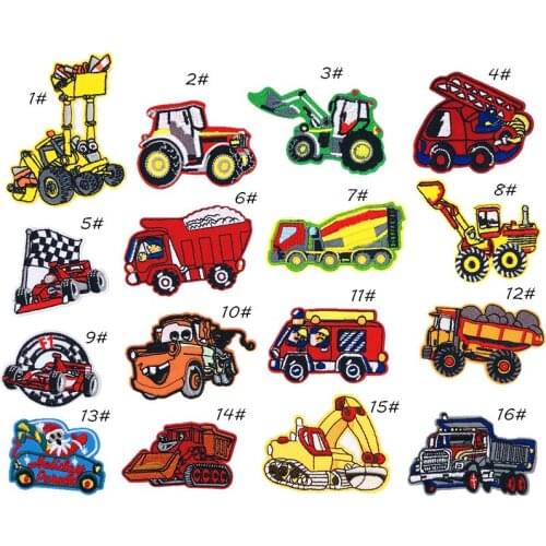 Cartoon Car Series Patches for Kids Diy Stickers Iron on Clothes Heat Transfer Applique Embroidered Applications Cloth Fabric