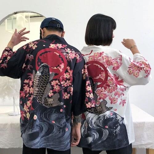 Haori Japanese Style Male Shirt Lovers Chinese Dragon Fish Clothing Samurai Crane Men Women Blouse Plus Size Kimono Fancy Asian