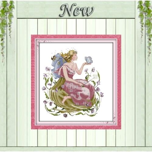 Butterfly fairy beautiful girl angel painting counted print on canvas DMC 14CT 11CT Cross Stitch Needlework Sets Embroidery kits