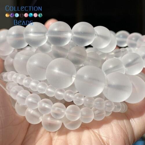 Natural Dull Polished White Crystal Stone Spacer Round Bead For Jewelry Making 6-12 MM DIY Bracelets Accessories Wholesale