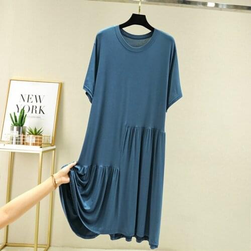 Night Wear Womens Shirt New Loose Cotton Sleepwear Dress Short Sleeve Korean Summer Nightgowns O Neck Modal Ladie Nightdress