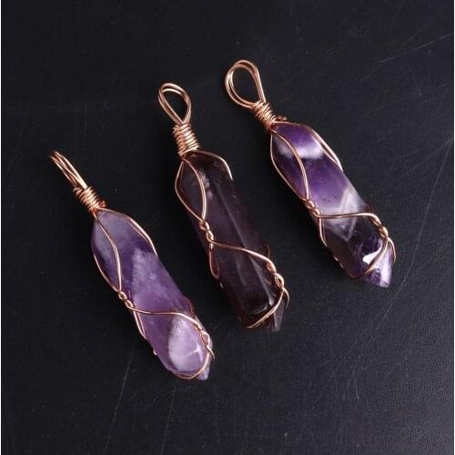 New Arrival Wrapped Natural Stone Necklace Pendant Hexagon Column Balancing Energy Healing Pendulum Free Shipping Drop Shipping