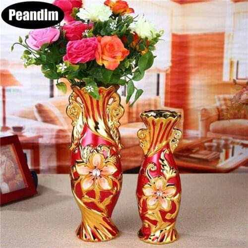 PEANDIM Red Color Porccelain Vases For Flowers European Advanced Ceramic Craft Vase Decoration Home Wedding Minimalist Decor