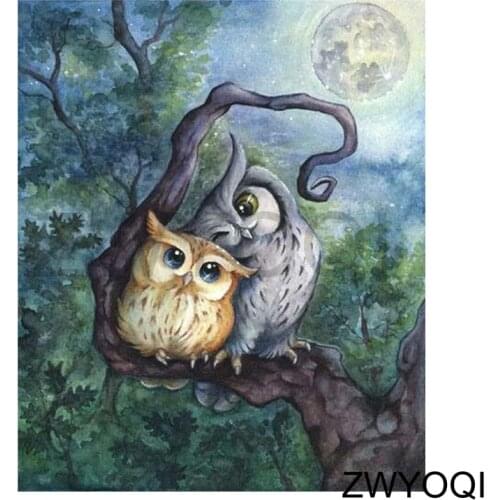 Full Square Diamond mosaic Cartoon owl couple 5DDIY Diamond painting Cross stitch tree Full Round Diamond embroidery Moon forest