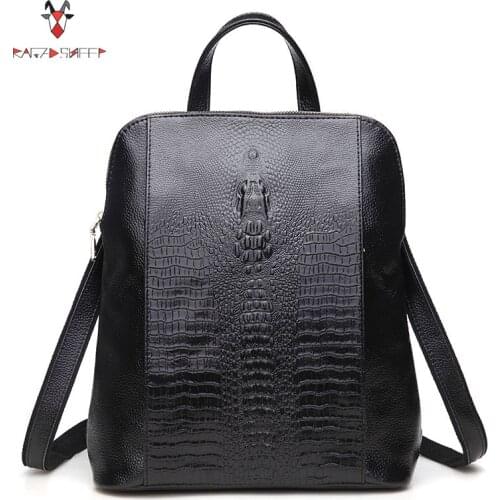 Ladies Genuine Leather Backpack 3D Crocodile Women Daypack Daily Bags for Girls College Female Fashion Shoulder Bag