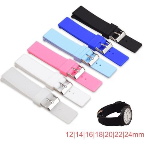 12mm 14mm 16mm 18mm 20mm 22mm 24mm Silicone Replacement Watch Band Strap Universal Rubber Sport Watchband Bracelet Accessories