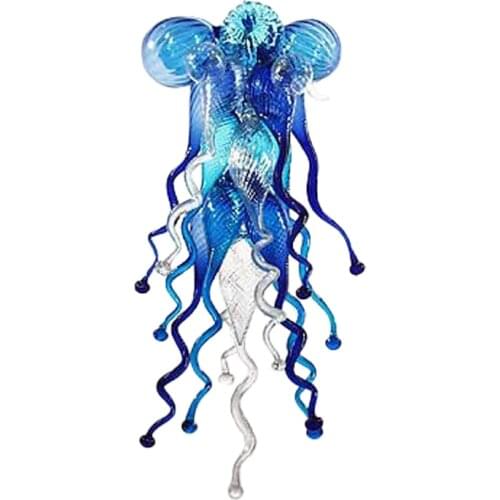 Hand Blown Glass Chandelier Small Blue Colored Pendant Lamp Decorative Art Chain LED Hanging Lighting Fixture