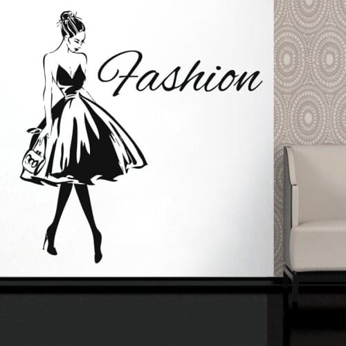 Shopping Girl Wall Decal Woman Fashion Style Clothing Boutique Dress Model Womens Clothing Store Window Vinyl Sticker S932