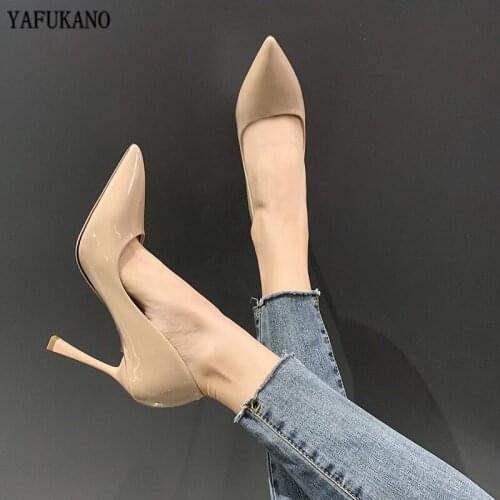 Sexy Super High Heels Female Stiletto Career Work Single Shoes French Style Girl Pointed Patent Leather Pumps Elegant Party Shoe