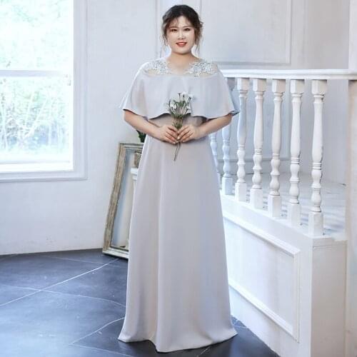 Evening Dress Fashion O-Neck Embroidery Ruffles Short Sleeves Empire Floor-Length New A-Line Plus Size Women Formal Gowns D1215
