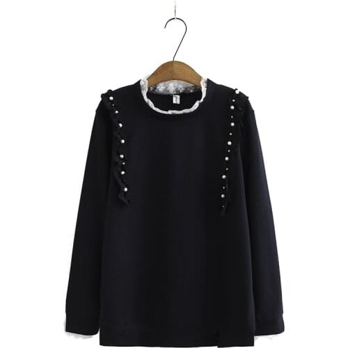 Women Solid Color Oversize Hoody 2020 Autumn Basic Sweatshirt Casual Long Sleeve Lace Ruffle Pearl Tops Hoody S53-2903