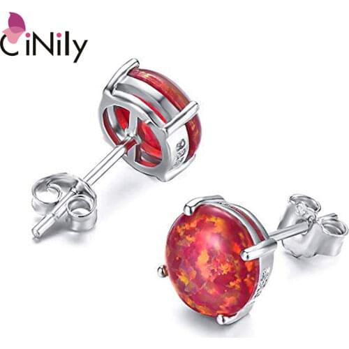 CiNily Created Red Fire Opal 8mm Silver Plated Earrings Wholesale Hot Sell for Women Jewelry Stud Earrings 8mm OH1885