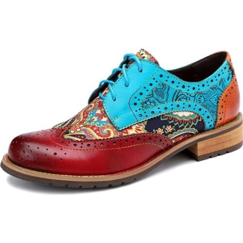 Retro Women Pumps Vintage Embossed Genuine Leather Splicing Hollow Lace Up 3CM Square High heels Women Shoes zapatos de mujer