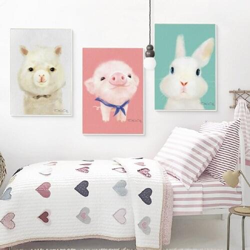 07G Cute Watercolor Plush Animal Penguin Pig Rabbit A4 A3 A2 Canvas Art Painting Print Poster Picture Wall Baby Room Decoration
