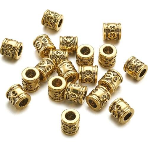 20pcs Tibetan Style Alloy Spacer Beads Tube Shape Antique Golden Color Metal Beads For Jewelry Making