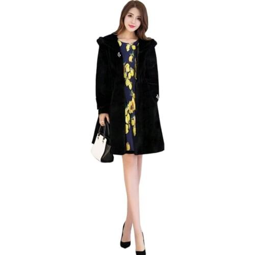 2020 Faux fur hooded coat Thick winter clothing Warm Faux fur Cardigan Fur collar Coat Winter Womens Long style Faux fur Coat