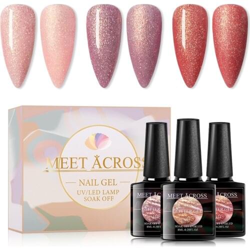 MEET ACROSS 3Pcs Nail Gel Polish Set Color Gel UV Vernish Semi Permanent Top Coat 8ml Soak Off Varnish Nail Art Manicure Set