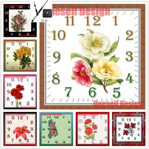 Flower 5d diamond painting full square with clock 5d diamond embroidery full set with clock rhinestone pictures diamond art kit