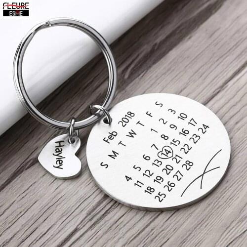 Personalized Calendar Keychain Custom Engraved Date Key Chain Ring Stainless Steel Gold /Silver/RoseGold/Black Color Key Chains