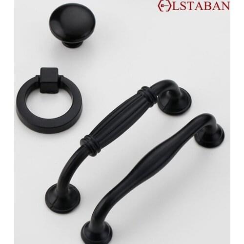 American Style Black Knobs Cabinet Kitchen Door Furniture Aluminum Handles Closet Dresser Wardrobe Shoe Box Pull Hardwar