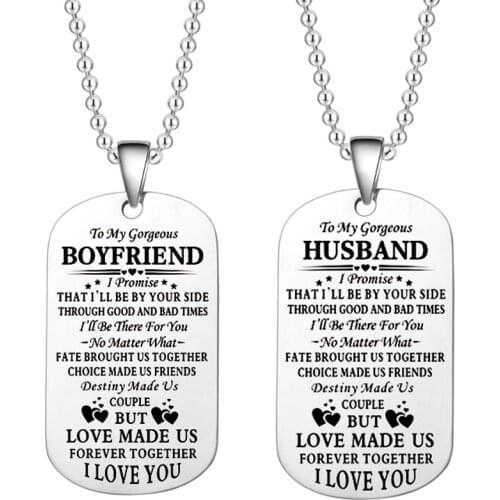 TO My Gorgeous Boyfriend Husband Big Stainless Steel Pendant Necklaces Fashion Metal Tags Beads Chain Necklace Gifts For Lovers