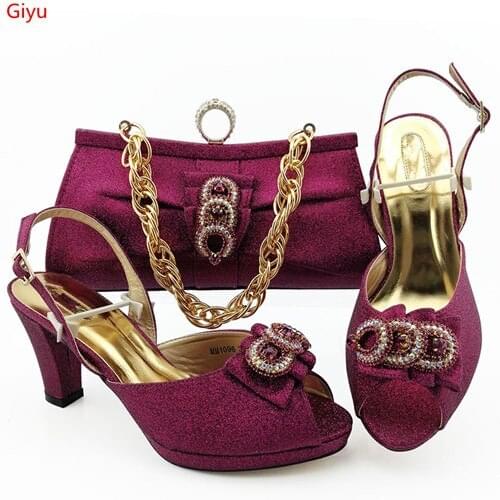 Doershow beauty Lady Italian Shoes and Bag Set wine color African Shoes and Matching Bags Italian Nigerian Shoes and Bag!SJK1-26