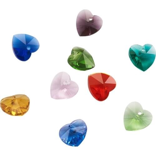 Faceted Heart Transparent Glass Crystal Jewelry Beads Charm Pendants for DIY Jewelry Making Accessories Mixed Color Hole: 1mm