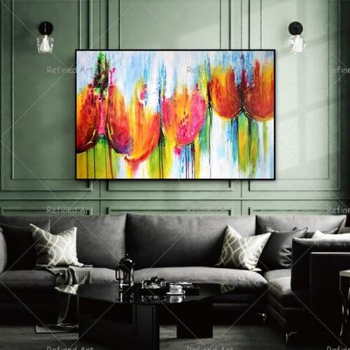 Oil Painting Handmade Hand Painted Wall Art Modern Abstract Colorful Flowers Home Decoration Rolled Canvas No Frame Unstretched