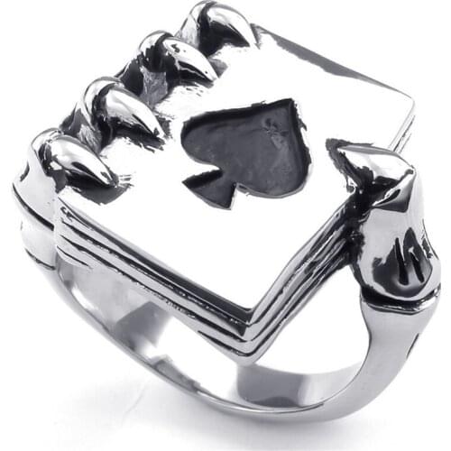 Claw Spades Poker Ring Men Jewelry Cool Tribal Ace Of Spades Biker Heart Ring Gothic Men Ring Zinc Alloy Drop Ship