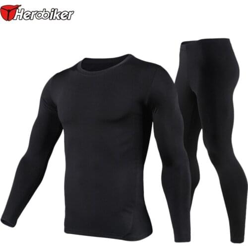 HEROBIKER Motorcycle Thermal Underwear Set Motorcycle Skiing Winter Warm Base Layers Tight Long Johns Tops & Pants Set