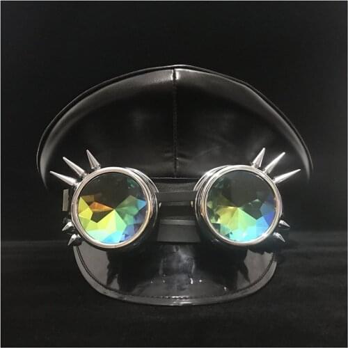 Steampunk Leather Black Germany Officer Visor Cap Army Hat Cortical Military Hat Police Cap Cosplay Halloween Hat Night Club Hat