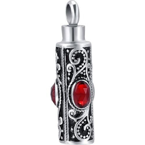 Red Birthstone Collection Necklace Stainless Steel Pendant Ashes Keepsake Necklace for Ashes Cremation Urns Jewelry