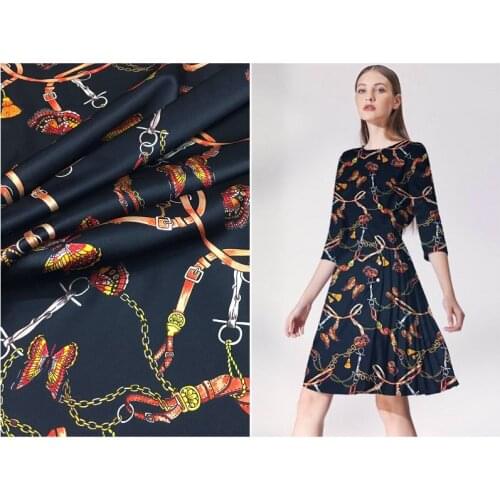 Summer silk fabric band butterfly love horse chain printing 140cm wide stretch natural silk satin dress kimono shirt fabric