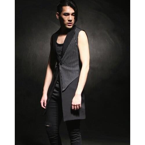 Hot ! 2020 New Sleeveless Medium-long Vest Outerwear Slim Fashion Vest Top Hairstylist Nightclub Clothing