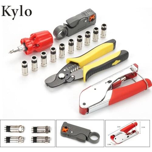 Multitool Wire Stripping Squeezing Pliers Coaxial Cable Manual Crimping Tool Set Kit For F Connector RG59 RG6 Tool Set kit
